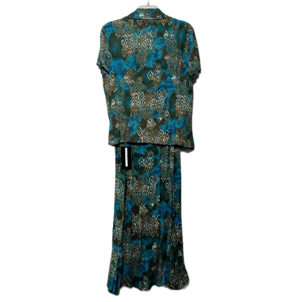 Vintage Requirements Teal & Brown Geometric Skirt Set